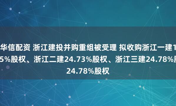 华信配资 浙江建投并购重组被受理 拟收购浙江一建13.05%股权、浙江二建24.73%股权、浙江三建24.78%股权
